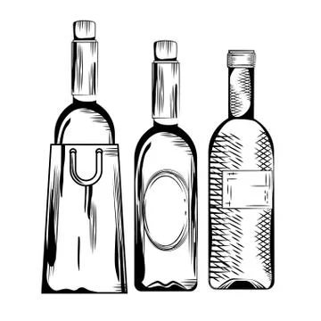Set red wine bottles Stock Illustration