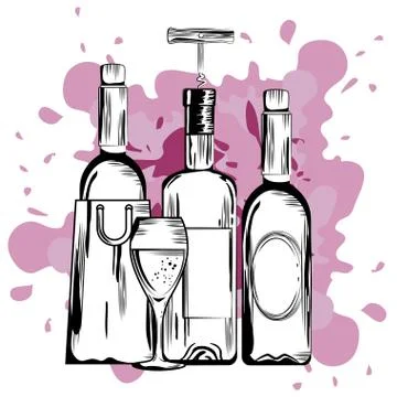 Set red wine bottles Stock Illustration