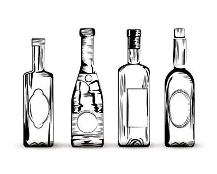 Set red wine bottles Stock Illustration