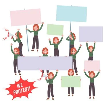 A set of redhead woman protesting Stock Illustration