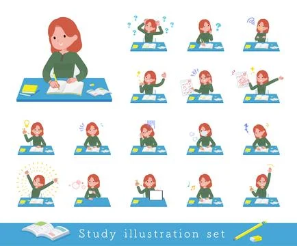 A set of redhead woman on study 스톡 일러스트