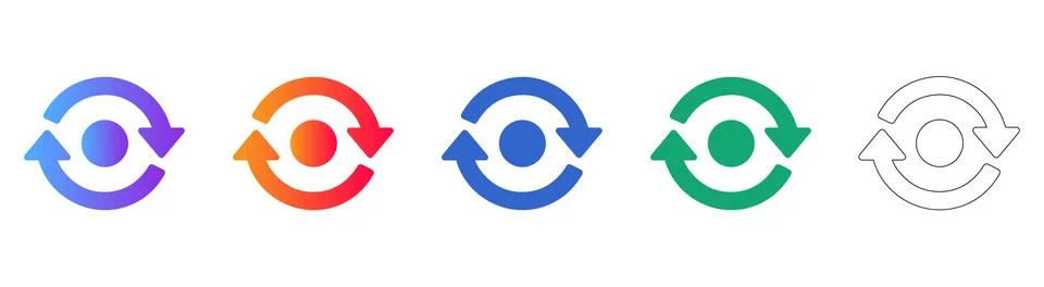 Set of Refresh and Update Icons in Multiple Gradient Styles 库存插图