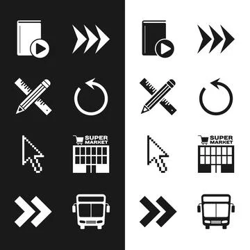 Set Refresh, Crossed ruler and pencil, Audio book, Arrow, Pixel arrow cursor Illustrazione stock