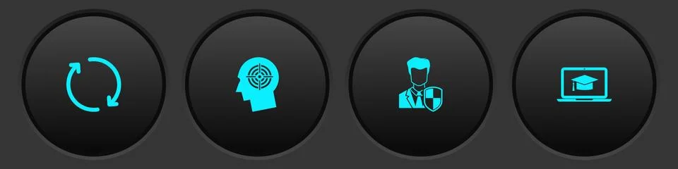 Set Refresh, Head hunting concept, User protection and Graduation cap laptop Stock Illustration