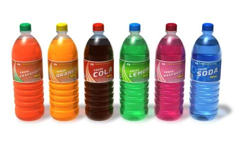 Set of refreshing drinks in plastic bottles Illustrazione stock