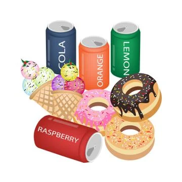 Set of Refreshing Soda Drinks and Sweet Food Stock Illustration