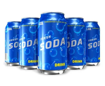 Set of refreshing soda drinks in metal cans Stock Illustration