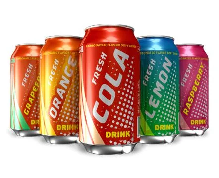 Set of refreshing soda drinks in metal cans Illustrazione stock