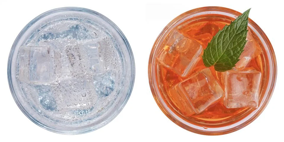Set of refreshing soft drinks and cocktails with ice Photos