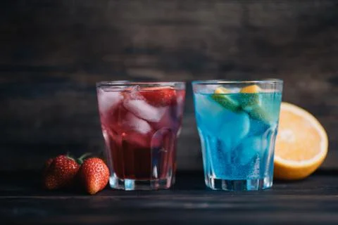 Set of refreshing summer iced long drink cocktails Stock Photos