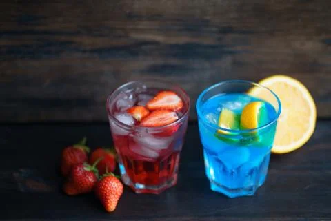 Set of refreshing summer iced long drink cocktails Stock Photos