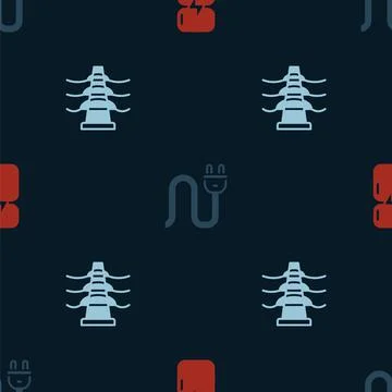 Set Refrigerator, Electric plug and tower line on seamless pattern. Vector イラスト素材