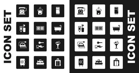 Set Refrigerator, Electrical outlet, Toothbrush and toothpaste, Telephone Stock Illustration