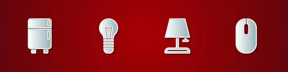 Set Refrigerator, Light bulb, Table lamp and Computer mouse icon. Vector イラスト素材