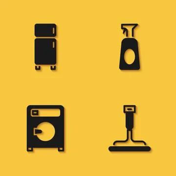 Set Refrigerator, Rubber cleaner for windows, Washer and Cleaning spray with Stock Illustration
