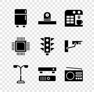 Set Refrigerator, Security camera, Coffee machine, Street light, Multimedia.. Stock Illustration