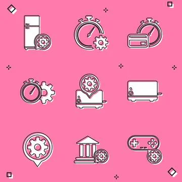 Set Refrigerator setting, Time management, Fast payments, , Toaster and icon Stock Illustration