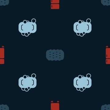 Set Refrigerator, Sponge and Bar of soap on seamless pattern. Vector Stock Illustration