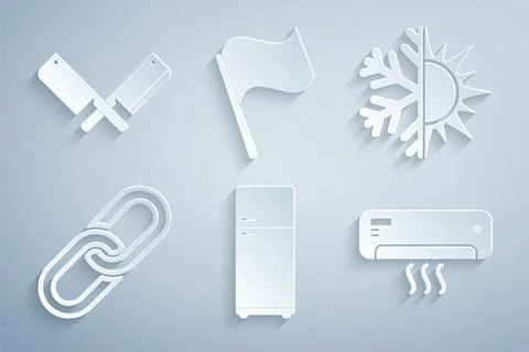 Set Refrigerator, Sun and snowflake, Chain link, Air conditioner, Flag and Stock Illustration