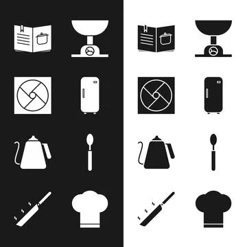 Set Refrigerator, Ventilation, Cookbook, Electronic scales, Kettle with handle Illustration