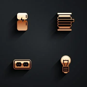 Set Refrigerator, Wire electric cable on reel, Electrical outlet and Creative 스톡 일러스트