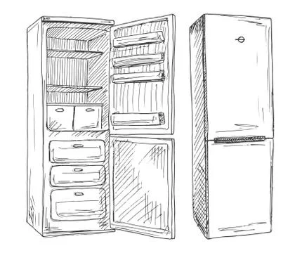 Set refrigerators isolated on white background. Stock Illustration