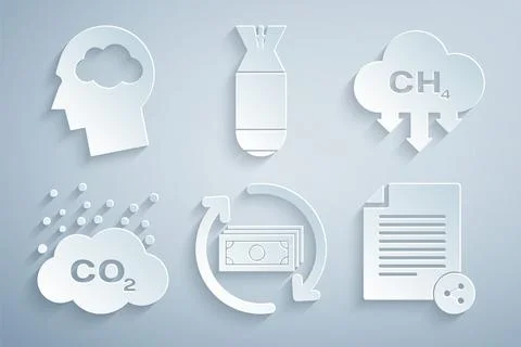 Set Refund money, Methane emissions reduction, CO2 in cloud, Share file Illustration