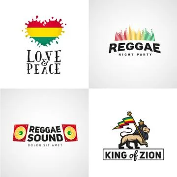 Set of reggae music vector design. Love and peace concept. Judah lion with a Stock Illustration