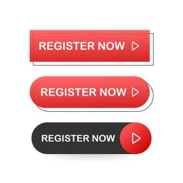 Set Register now button. Internet icon. Pointer click icon. Vector stock Illustrazione stock