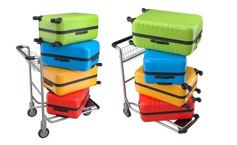 Set of Regular suitcase on hotel trolley cart for carrying baggage on white イラスト素材