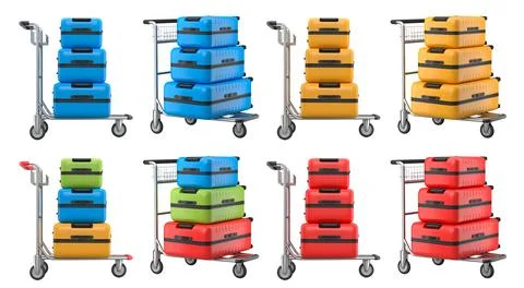 Set of Regular suitcase on hotel trolley cart for carrying baggage on white イラスト素材
