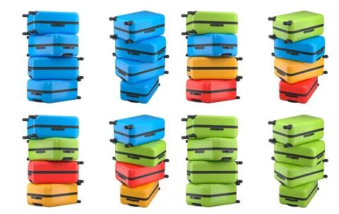 Set of Regular suitcase on hotel trolley cart for carrying baggage on white.. Stock Illustration