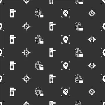 Set Rejection face recognition, Eye scan, Fingerprint door lock and with on Illustration