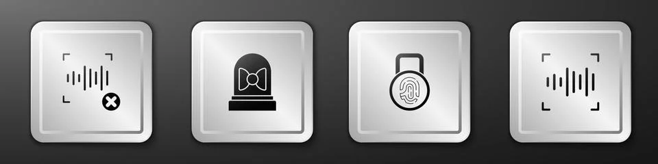 Set Rejection voice recognition, Motion sensor, Fingerprint with lock and Voice Stock Illustration