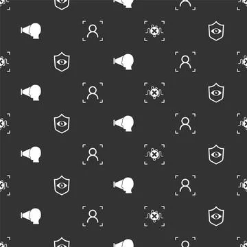 Set Rejection voice recognition, Shield eye scan, Face and on seamless pattern Stock Illustration