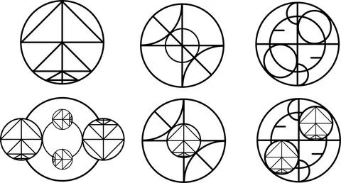 A set of related magic circle designs for witchcraft Stock Illustration