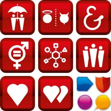 Set of relationship icons on square buttons. Geometric style. Stock Illustration