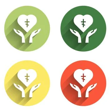 Set Religious cross in the heart inside icon isolated with long shadow back.. Stock Illustration