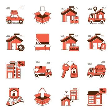 Set of Relocation Flat Icons Illustrazione stock