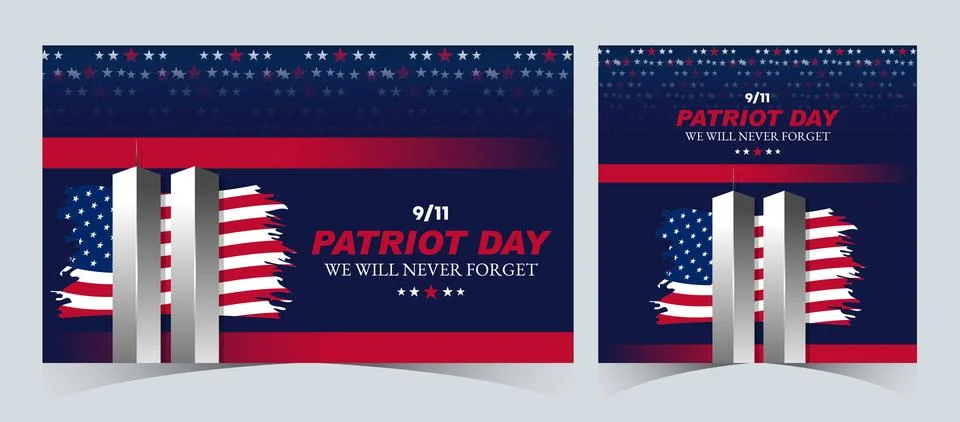 Set of Remembering September 9 11. Patriot September 11. Never Forget USA 9/11 Stock Illustration