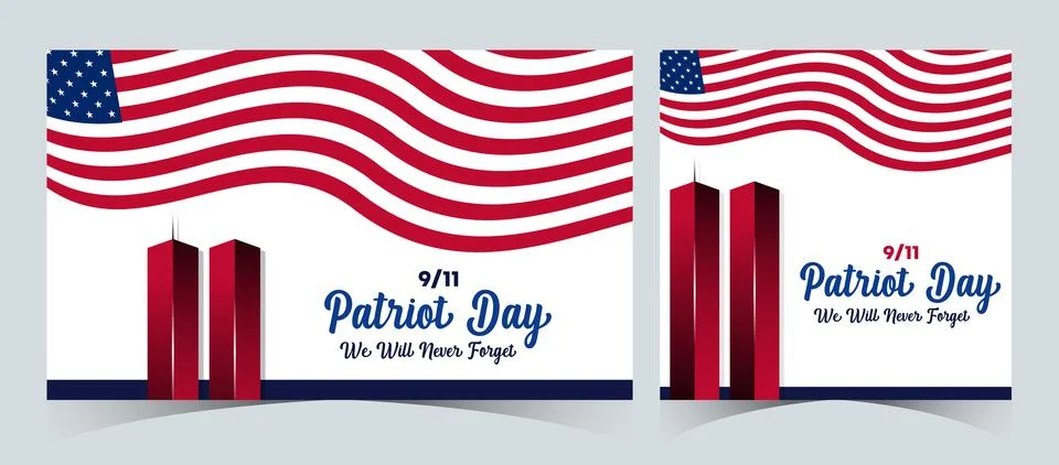 Set of Remembering September 9 11. Patriot September 11. Never Forget USA 9/11 Illustrazione stock
