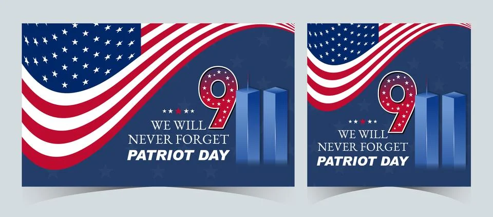 Set of Remembering September 9 11. Patriot September 11. Never Forget USA 9/11 Stock Illustration