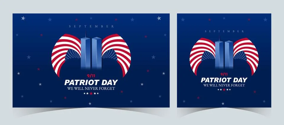 Set of Remembering September 9 11. Patriot September 11. Never Forget USA 9/11 Stock Illustration