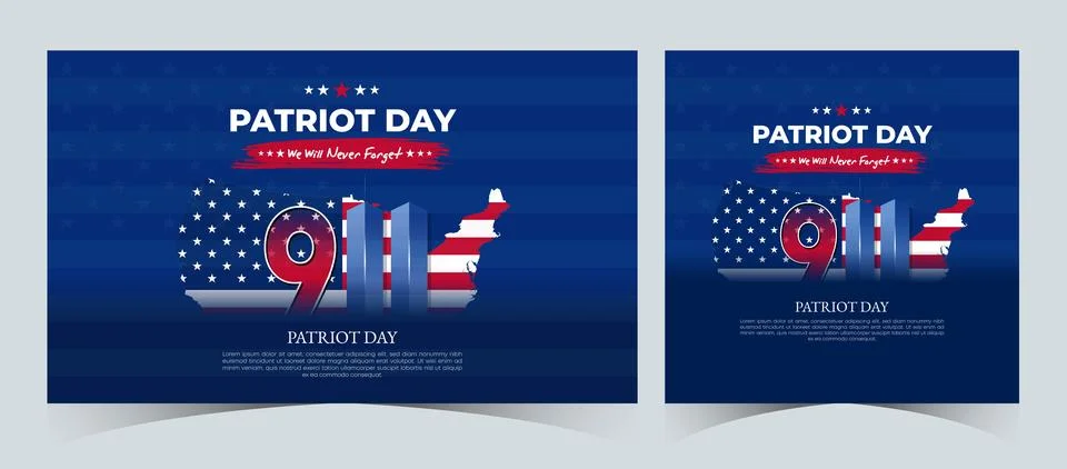 Set of Remembering September 9 11. Patriot September 11. Never Forget USA 9/11 Stock Illustration