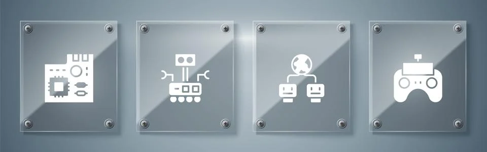 Set Remote control, Artificial intelligence, Robot and Motherboard digital chip Stock Illustration