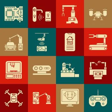 Set Remote control, Assembly line, Robot, Wireless Controlling CCTV security Stock Illustration