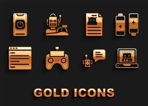 Set Remote control, Battery, Creating robot, Bot, Computer api interface, T.. Stock Illustration