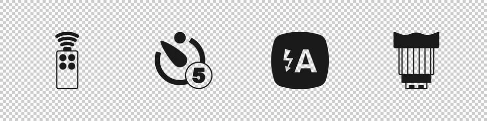 Set Remote control for camera, Camera timer, Auto flash and photo lens icon.. Stock Illustration