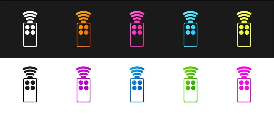 Set Remote control for the camera icon isolated on black and white background Stock Illustration