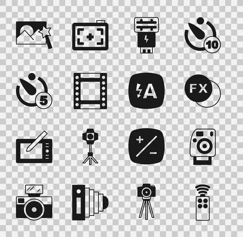 Set Remote control for camera, Photo, fx, flash, Camera roll cartridge, timer Stockillustratie